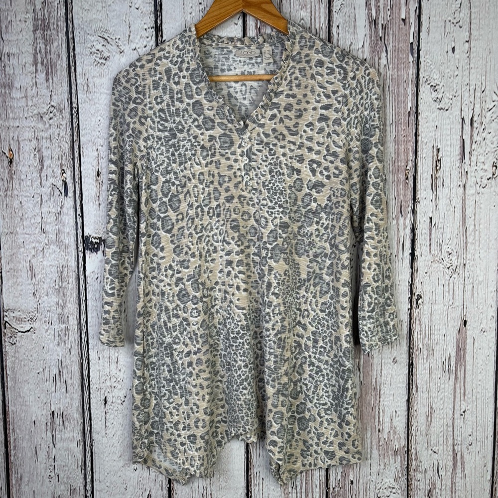 Lori‎ Goldstein LOGO XXS Animal Print Tunic Blouse Asymmetrical Hem Lightweight